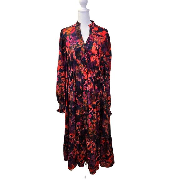 NWT Avara Bailey Floral Tiered Hem Boho Midi Dress Size Large *Missing Belt* - Picture 1 of 7